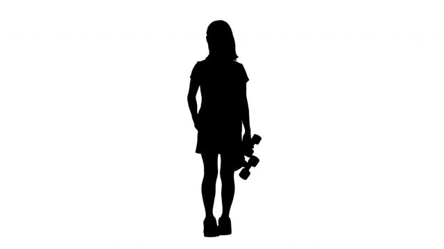 Silhouette Too-cool-for-school Asian skater girl walking.
