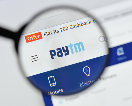 Milan, Italy - August 20, 2018: PayTm website homepage. PayTm logo visible.