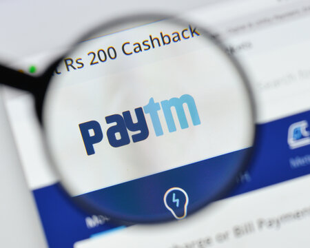 Milan, Italy - August 20, 2018: PayTm website homepage. PayTm logo visible.