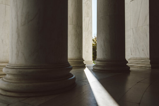 Light beams inside the Jefferson Memorial in Washington DC