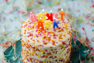 Birthday Cake with Don't Ask letters in candles