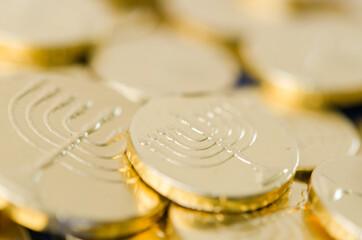 chanukah gelt pile (gold chocolate coins)