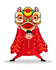 Lion dance chinese culture celebration and chinese new year drawing in cartoon vector