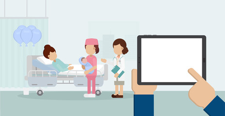 Blank screen tablet in maternity ward