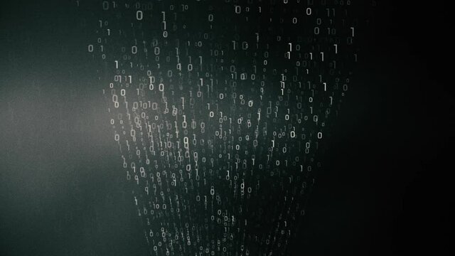 Sharp white binary digital code abstract background with randomly changing zeros and ones
