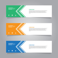 horizontal banner set, blue, green, orange color minimalist modern elegant template layout design vector, for advertising business