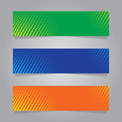 colorful halftone style banner set collection, modern elegant decorative element design vector graphic