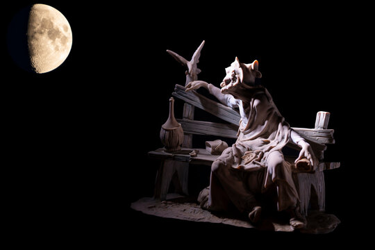 Old man doll watching moon