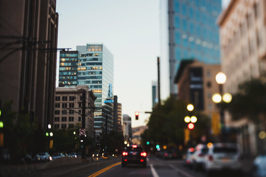 City streets at night in Salt Lake City, Utah