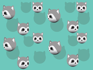 Raccoon 3D Ball Head Animation Cartoon Vector Illustration Seamless Background-01