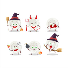 Halloween expression emoticons with cartoon character of white plate