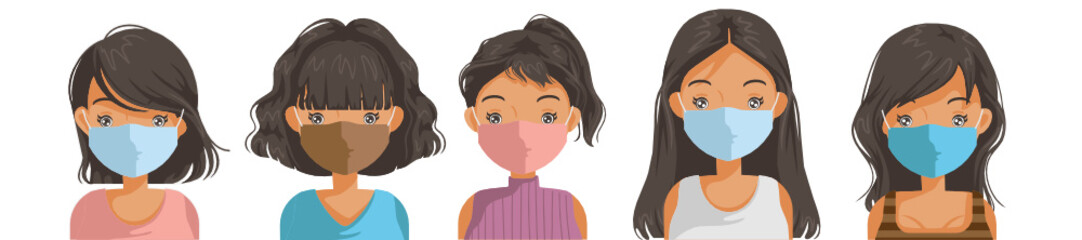 women mask group. women mask group. Asian women wear medical masks to prevent the coronavirus, and COVID dust. 