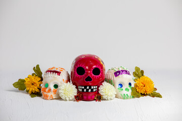 Day of the dead composition, sugar skulls
