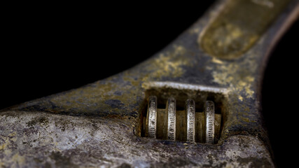 Extreme close up of adjustable spanner worm screw