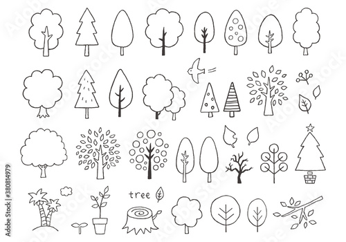 いろんな木の手描きイラスト モノクロ Wall Mural ちーぼう いろんな木の手描きイラスト モノクロ Wall Mural ちーぼう