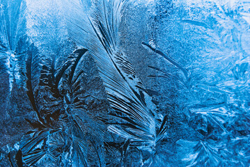 Blue, abstract texture; frozen window glass