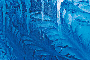 Blue, abstract texture; frozen window glass