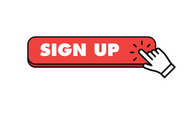 Sign up button with hand clicking icon.