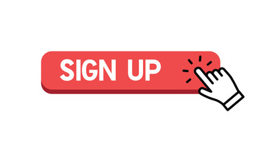 Sign up button with hand clicking icon.