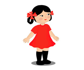 Cute baby girl with pigtails on a white background. Vector illustration.