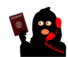 The fraudster cheats on the phone. Cartoon. Vector illustration.