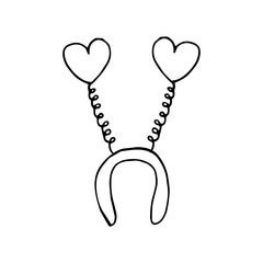 headband with hearts hand drawn doodle. single element for design icon, sticker, card, poster. sketch, Scandinavian, minimalism, monochrome, valentine, love, holiday, party, accessory, decoration