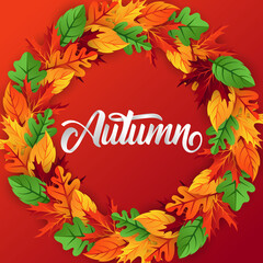 Autumn background vector with decorative leaves. Autumn fall Vector background template. Abstract Autumn background design template for ad, poster, banner, flyer, invitation, website or greeting card