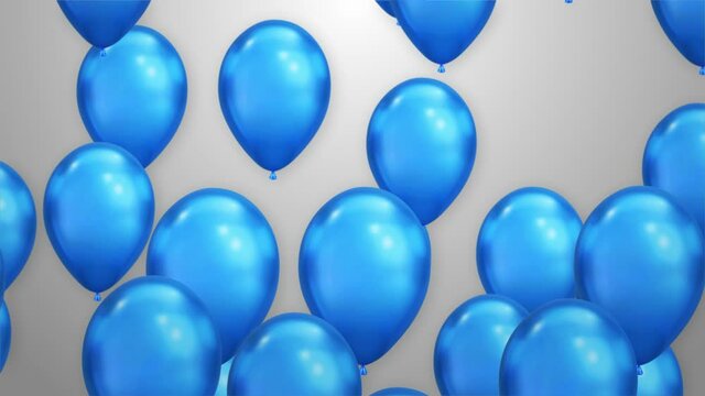 Bunch of blue Balloons rising up on White background Animation 4K Loop Alpha Channel. Birthday, Valentines, Anniversary, holidays and celebrations Children and toys Kids.