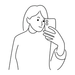 Cute happy woman holding cellphone