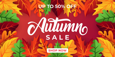 Autumn sale background vector with decorative leaves. Autumn Sale Vector background Illustration. Abstract Autumn Sale background design template for advertising, flyer, web banner, poster, brochure