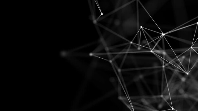 Social media communication digital concept. Network nodes greyscale plexus Loop background. Global social media network space. Future perspective backdrop. Net grid of node points, lines matrix.