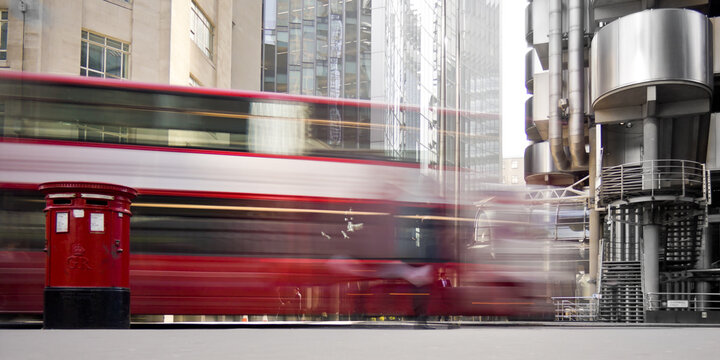 London Bus passes through the City. London. England