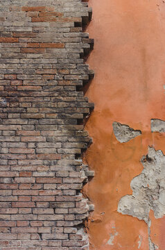 Old brick and plaster wall division