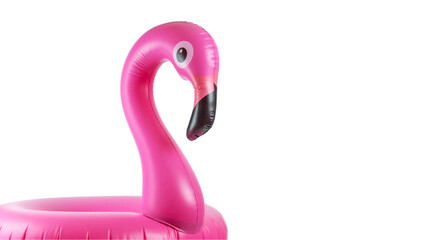 Summer fun isolated. Pink pool inflatable flamingo for summer beach isolated on white background. Funny bird toy for kids.