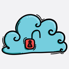 cloud unlock color vector icon. Drawing sketch illustration hand drawn line eps10