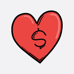 Money in heart color vector icon. Drawing sketch illustration hand drawn line eps10