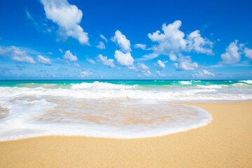 Fototapeta na wymiar Sea and beach with blue sky sunshine day summer vacation background