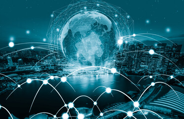 The modern creative communication and internet network connect in smart city . Concept of 5G wireless digital connection and internet of things future.