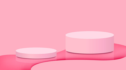 pedestal pink pastel, podium display for cosmetics product pink color, podium stage showcase for advertising make-up product, pink soft cylinder circle for banner, copy space, 3D illustration
