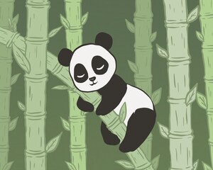cute panda sleep in bamboo forest hand drawn cartoon illustration © Atikah