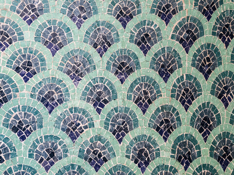 Green and blue tiles in round pattern