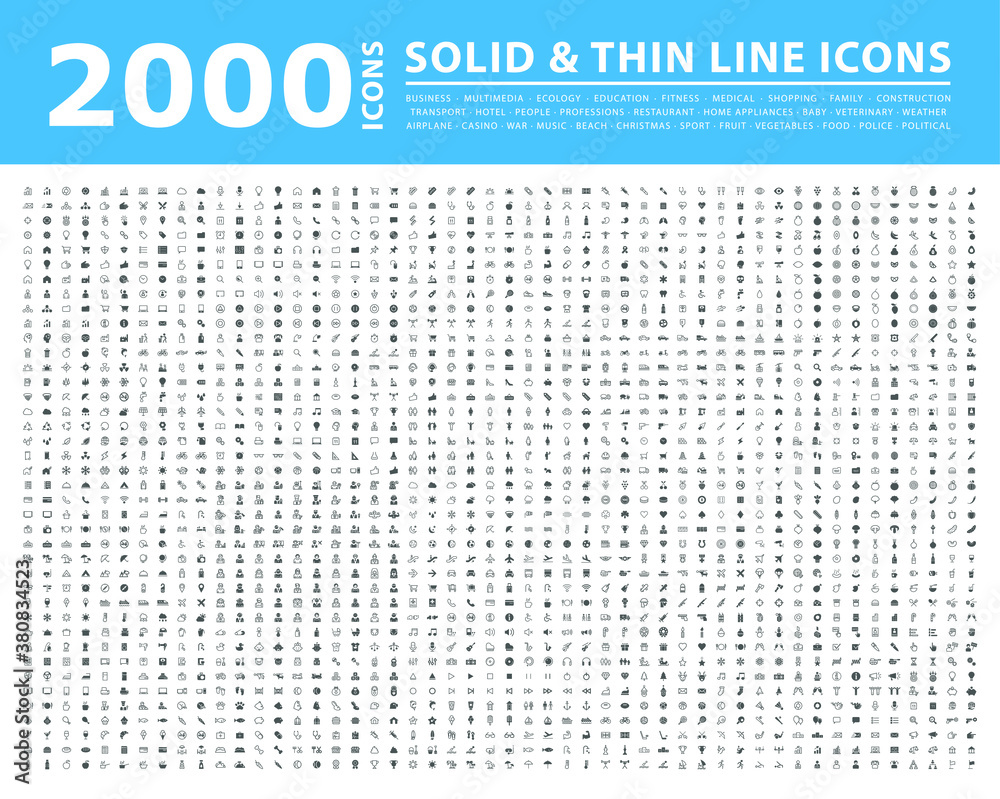 Wall mural set of 2000 high quality thin line and solid icons . isolated vector elements