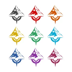 Selbstklebende Fototapete Berge Logodesign für Bergabenteuer, Farbset
