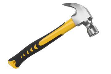 Black and yellow hammer with a rubberized handle isolated on white