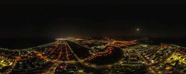 Sochi Adler. photo of night Gordon on a quadrocopter. panorama 360