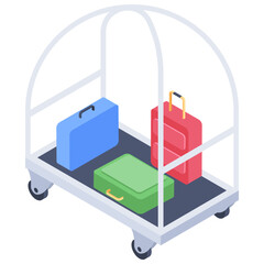 
Luggage trolley icon in isometric vector 
