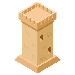 
Isometric icon of castle pillar, medieval castle concept 
