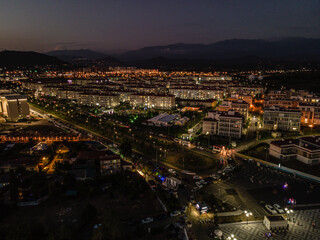 Fototapeta na wymiar Sochi Adler. photo of night Gordon on a quadrocopter. panorama
