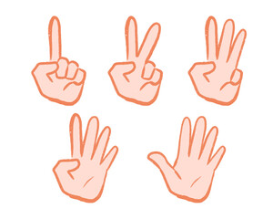 Fototapeta na wymiar Hand Finger Numbering Simple Hand Drawn Cartoon
