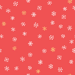 Vector seamless pattern of snowing, hand drawn snowflakes. Simple design for Christmas wrappings, textile and backgrounds